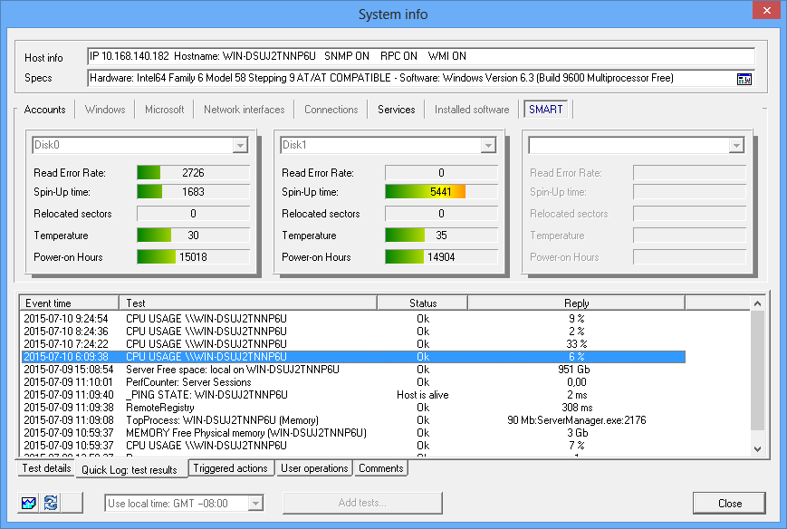 System info <li>SMART