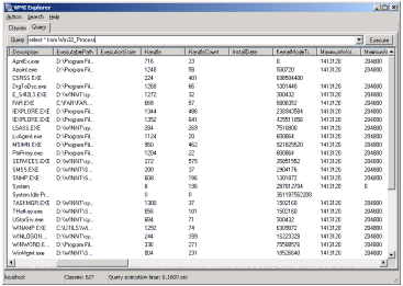 screenshot: wmi query