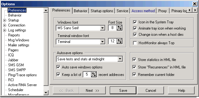 network monitor: options